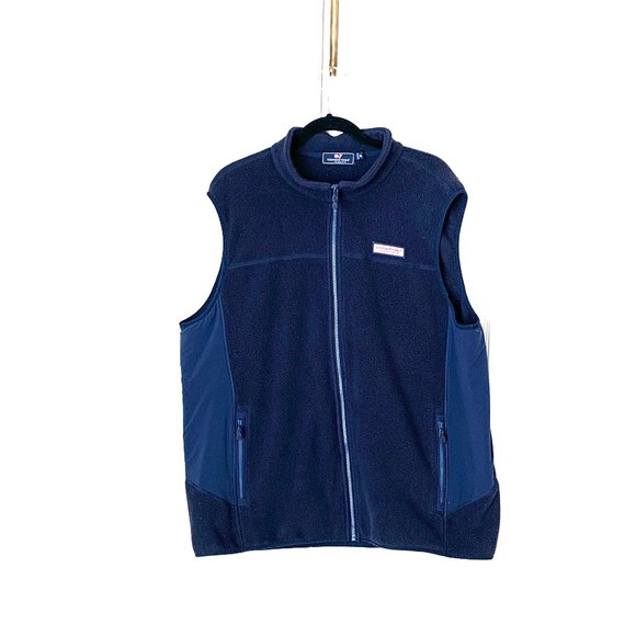 VINEYARD VINES Men s Fleece Full Zip Vest Navy Pockets - Picture 7 of 10